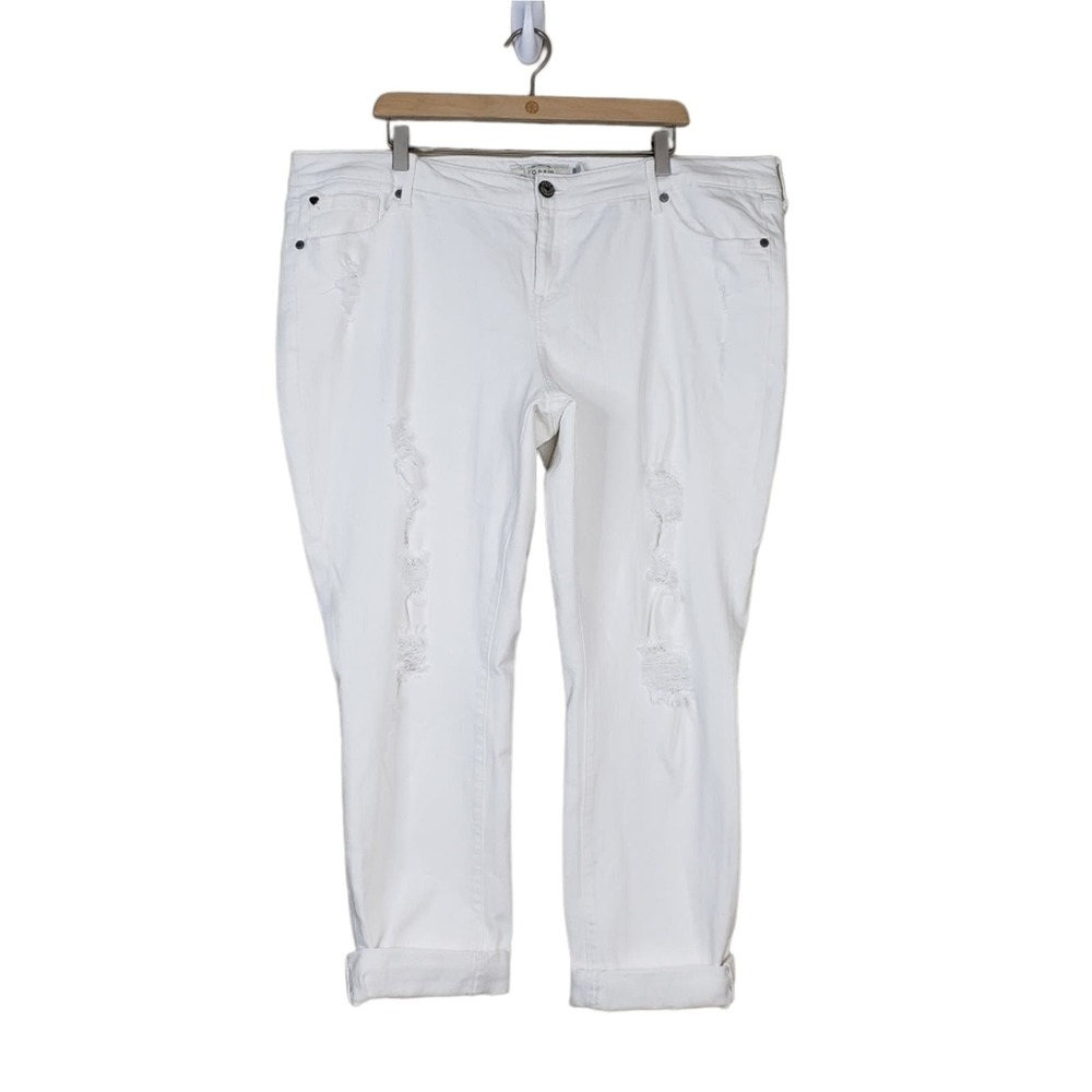 Torrid Womens 20 Distressed Boyfriend White Jeans